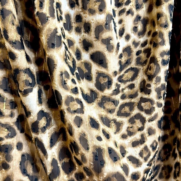 White House Black Market Leopard Cheetah Animal Print Ruffle Blouse, Brown, XXS - Picture 4 of 7